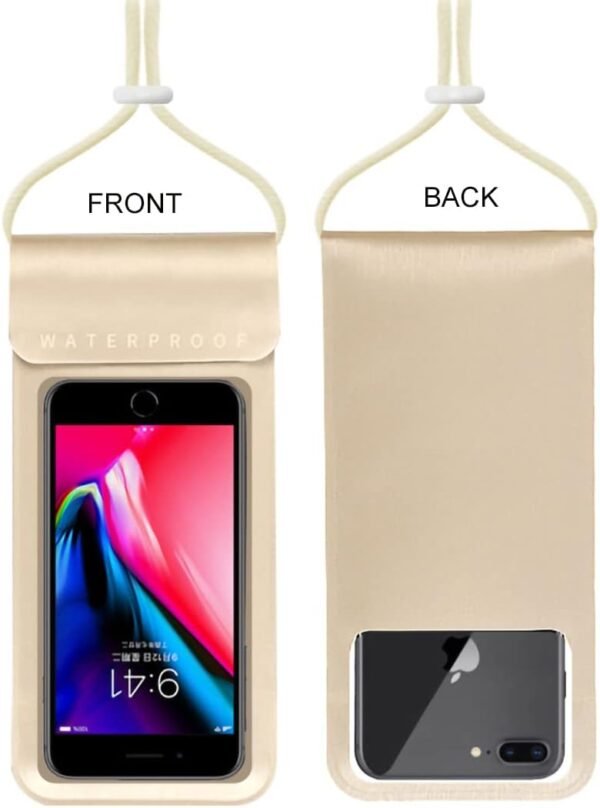 Waterproof Phone Pouch,IPX8 Waterproof Phone Case Bag Holder Dry Pouch for iPhone 13 Pro Max/13 Pro/13/12/12 Pro Max/11/11 Pro Max/Xs Max/XR to 6.9" for Kayaking Swimming Beach(Gold) - Image 2