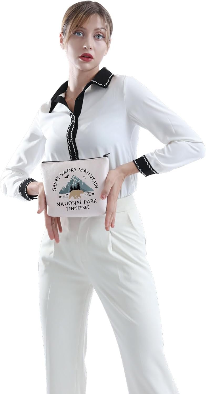 POFULL Retro National Park Gift National Park Cosmetic Bag Black Bear Hiking Gift (GREAT SMOKY bag) - Image 5