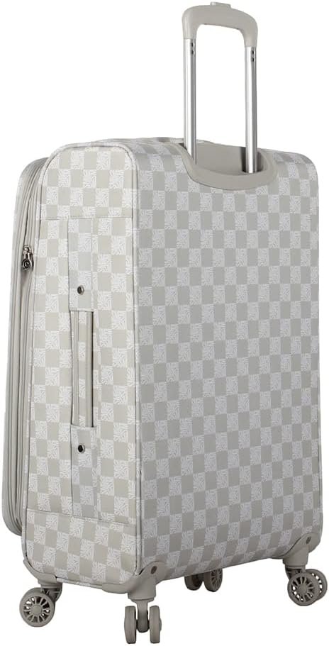 Steve Madden Designer Luggage Collection - Lightweight 24 Inch Expandable Softside Suitcase - Mid-size Rolling 4-Spinner Wheels Checked Bag (Chalet Light Grey, 24in) - Image 3