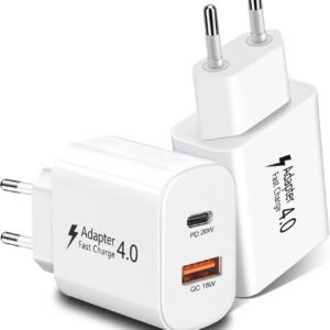 2 Pack European Plug Adapter USB C, European Travel Plug Adapter PD20W QC18W Europe Charger Fast Charging Block European USB C Charger Block for iPhone 16 15 14 13 12 11, Galaxy, LG, Pixel
