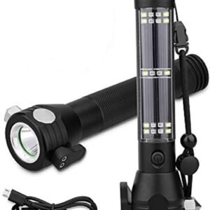 XREXS Solar Powered LED Car Flashlight Multi-Function Solar Escape Rescue Flashlight, USB Charger and Solar Charger, Portable Flashlight for Hiking, Camping, Traveling