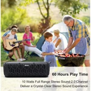 Solar Bluetooth Speaker 60 Hours Play Time 5000mAh Power Bank Outdoor Portable Wireless Dual Speaker with Mic Stereo Sound Bass, for Home, Hiking, Travel, Riding, Beach, Camping-Black