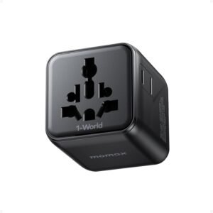 MOMAX Mini Universal Travel Adapter Worldwide, 2 AC, All European Travel Plug Adapter UK, Travel Essentials for US to Europe Adaptor, All-in-One Wall Charger for AUS JP, Over 200 Countries