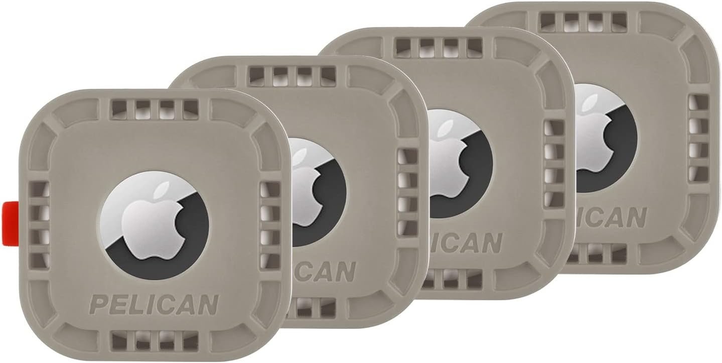 Pelican Protector 4-Pack AirTag Holder - Air Tag Case with 3M Adhesive Sticker - Rugged Shockproof AirTag Cover - Hidden Air Tag Holder Stick On Mount for Travel Luggage Bike Car Remote - Grey
