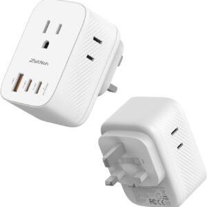 UK Travel Plug Adapter (2 Pack), Type G Plug Adapter with 30W GaN Fast Charger, 3 AC Outlets, 2 USB-C & 1 USB-A Ports, Surge Protection, Power Adapter for UK, Ireland, Singapore, Hong Kong & More