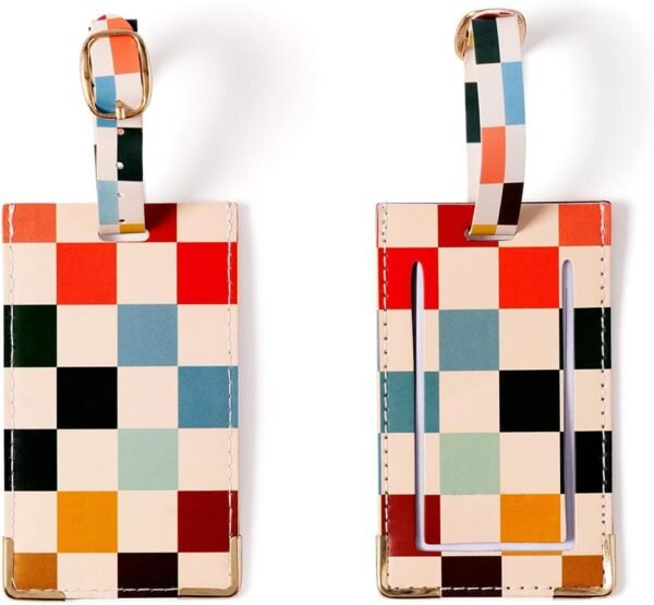Eccolo Travel Passport Cover Holder And Luggage Tag Set, Card And Passport Holder for Women, Gift Boxed, Checkered Future (5.5x4 inches) - Image 3