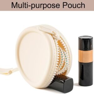 Small Silicone Makeup Bag for Women Round Purse Essentials Portable Cosmetic Accessories Organizer Small Travel Kit Storage Pouch (White)