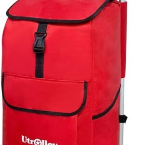 Ultra-Lightweight Foldable Shopping Cart for Groceries – Large 42L Capacity Grocery, Soft Rolling Wheels, Removable Bag, Multi-Use Personal Hand Truck, Red