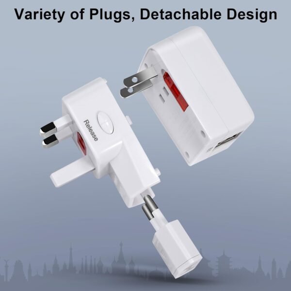 Universal Travel Adapter with Fast Charge,Worldwide Travel Plug Adapter with 2 USB Port and AC Socket (Travel Adapter White) - Image 6