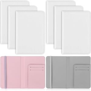 6 Pack Sublimation Passport Holder Covers PU Leather Heat Transfer Card Travel Wallet DIY Blank Holder Cover for Passport Business Credit Cards Boarding Passes (Pink+Gray)
