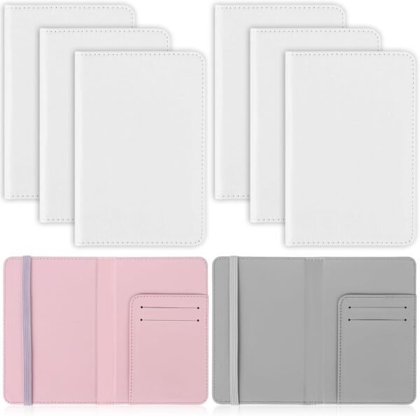 6 Pack Sublimation Passport Holder Covers PU Leather Heat Transfer Card Travel Wallet DIY Blank Holder Cover for Passport Business Credit Cards Boarding Passes (Pink+Gray)