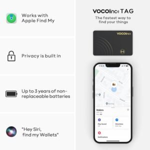 [Apple MFi Certified] VOCOlinc Air Tag Card Wallet Tracker 1.6mm 2 Pack, Smart Item Finder Work with Apple Find My APP (iOS Only, Android not Supported), Locator for Luggage, Suitcase, Bags, Backpack.