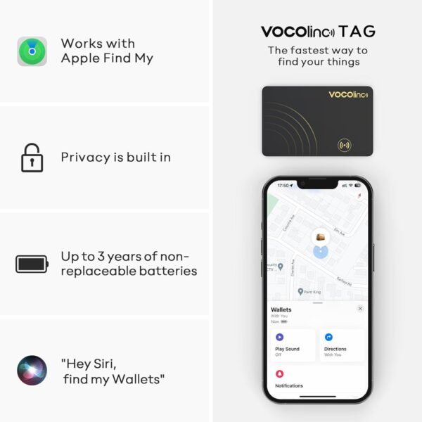 [Apple MFi Certified] VOCOlinc Air Tag Card Wallet Tracker 1.6mm 2 Pack, Smart Item Finder Work with Apple Find My APP (iOS Only, Android not Supported), Locator for Luggage, Suitcase, Bags, Backpack. - Image 2