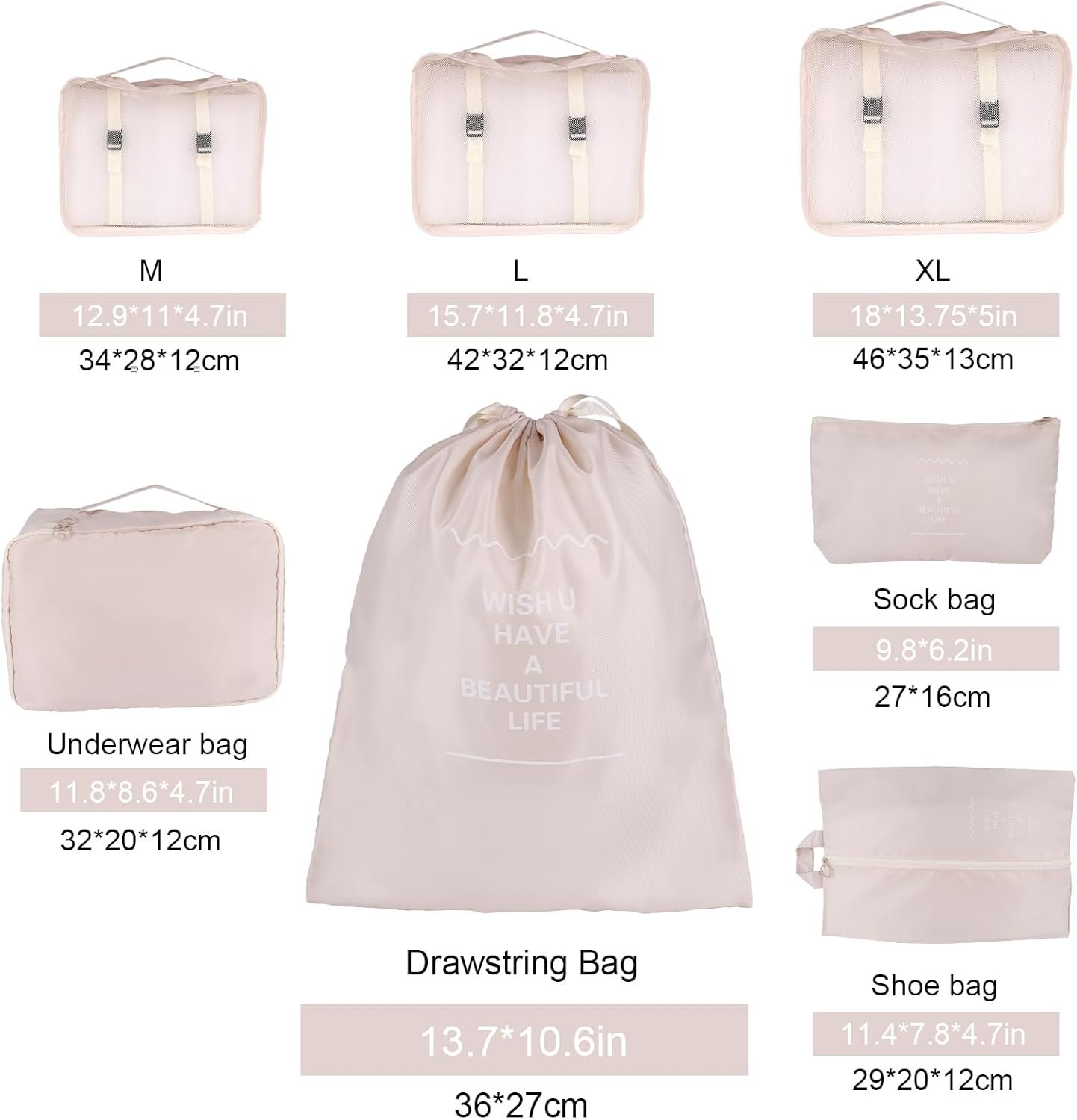 Packing Cubes for Travel Bags Suitcase Organizer Travel Cubes for Packing Luggage Organizer Bags for Packing Gifts for Men (Beige 7 Pcs) - Image 2