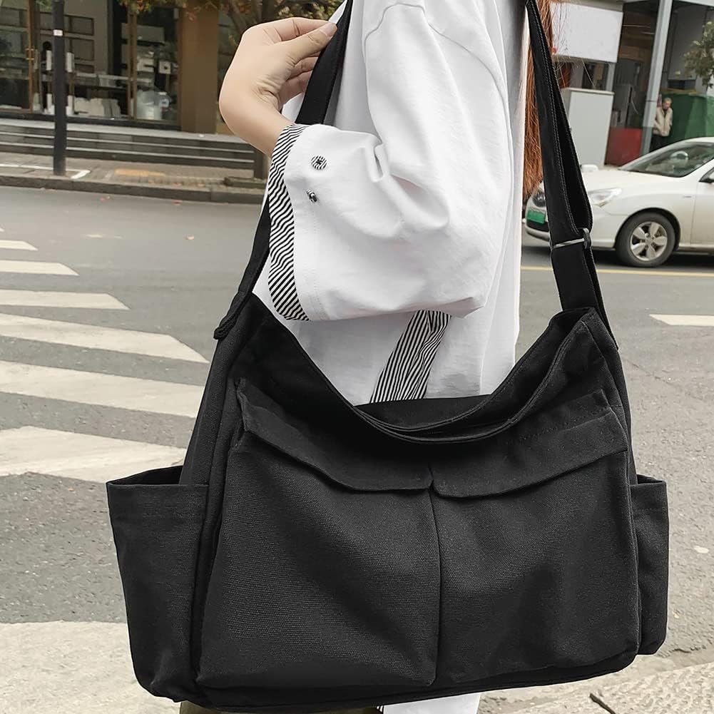 Canvas Crossbody Bag Messenger Cute Bag with Pins and Pendant for Women Girls Casual Shoulder Aesthetic School bag - Image 7