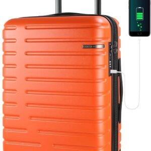 EMPSIGN Carry On Luggage with Spinner Wheels, Hard Shell Carry-On Suitcase 21x14x9 Airline Approved & Built-in TSA Lock, Durable Travel Rolling Suitcase, Carry-On 20-Inch, Orange