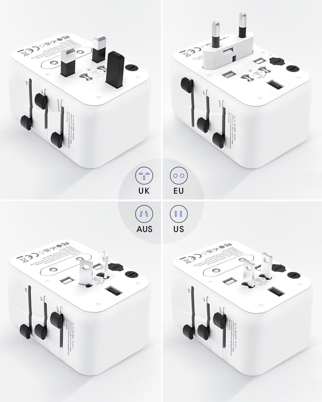 International Power Plug Adapter, Rmtbeeg Universal Travel Adapter with 3 USB-C and 2 USB-A Ports, All-in-One Worldwide Wall Charger for Europe UK EU AUS (Type C/G/A/I), Plug Adaptor Travel - Image 2