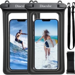 2-Pack Waterproof Phone Pouch, Universal IPX8 Floating Waterproof Case with Adjustable Lanyard for All Phones [Up to 8.3″] Beach, Waterpark & Travel Essentials – Black