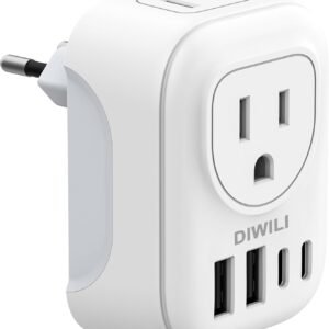 European Travel Plug Adapter, International Plug Adapter with 2 AC Outlets 4 USB Ports(2 USB C), Type C Europe Power Plug Charger for US to Europe EU France Spain Germany Iceland Italy