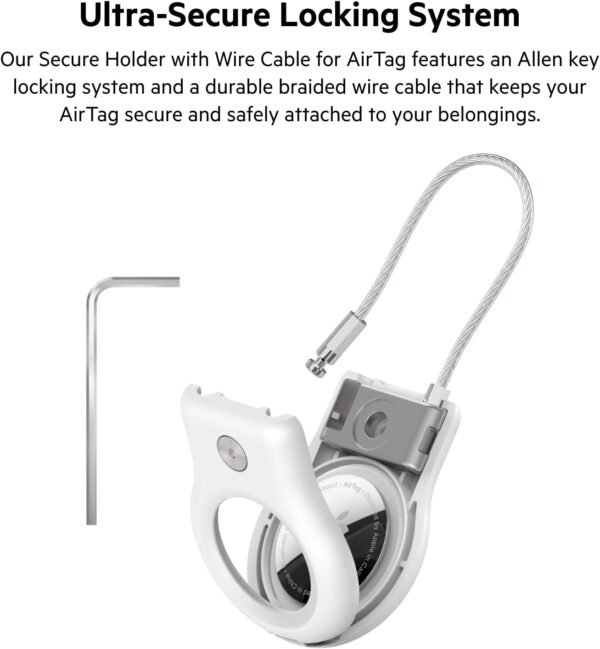 Belkin Apple AirTag Secure Holder with Wire Cable - Durable, Scratch-Resistant AirTag Case w/Allen Key Locking System - Protective Keychain Accessory for Keys, Luggage, Pets, & More - B/W (4-Pack) - Image 3