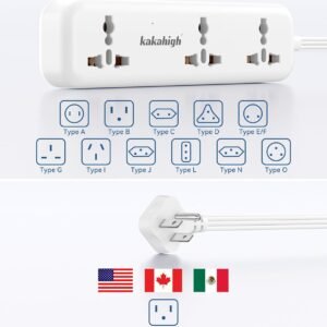 US Plug Adapter with USB Ports, Universal Extension Cord 5 FT, European, UK, Australia, India to US Plug Adapter for Travel & Life, Accepts Type A/B/C/D/E/F/G/H/I/J/K/L/N/O Plugs, White