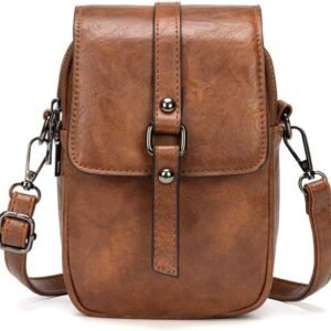 myfriday Vintage Crossbody Phone Bag for Women, Small PU Leather Shoulder Purse and Handbag with Tassel&Rivet Decoration