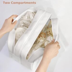 Travel Toiletry Bag for Women and Men, Matte Translucent Toiletry Bag with Handy Handle, Makeup Cosmetic Organizer Bag for Travel Toiletries Accessories (White-XL)