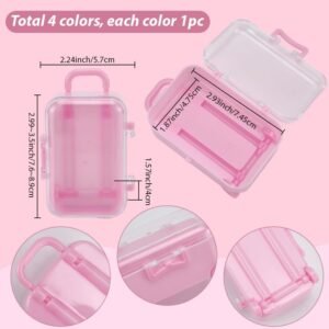 4Pcs 4 Colors Mini Suitcase Candy Box Small Eyelash Storage Box Tiny Colorful Plastic Empty Luggage Trolley Bag Gift Organizer Holder Case for Eyelashes Candy Makeup False Lash Travel Tool