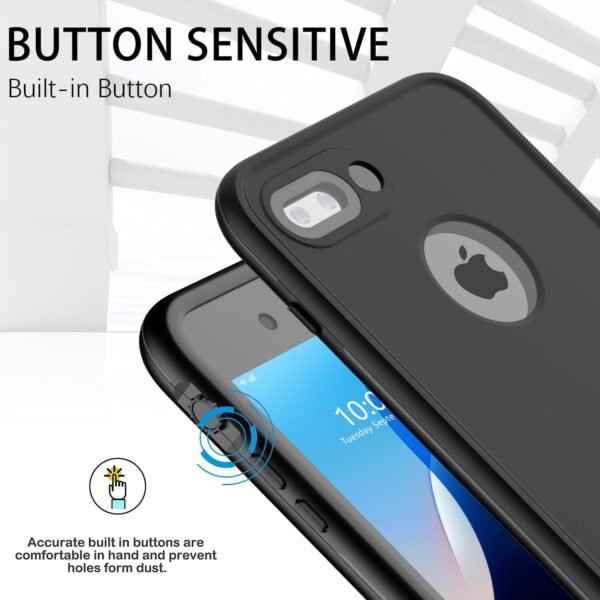 Waterproof Case for iPhone 7 Plus for iPhone 8 Plus Case, Shock Proof Dust Proof Case Built in Screen Protector - Black - Image 4