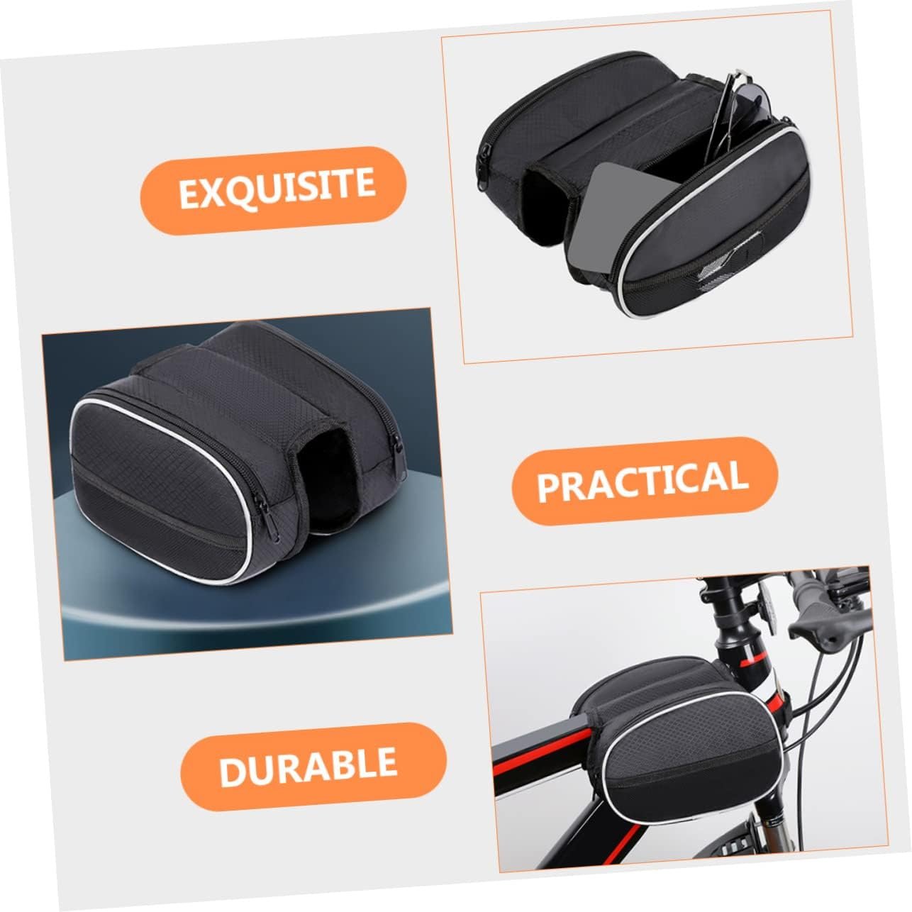 TOYANDONA Multi Function Bike Frame Bag with Zipper Portable Bicycle Tool Pouch for Men Compatible with Mountain Road and Folding Bikes Front Beam Storage for Keys USB Cables and Essentials - Image 7