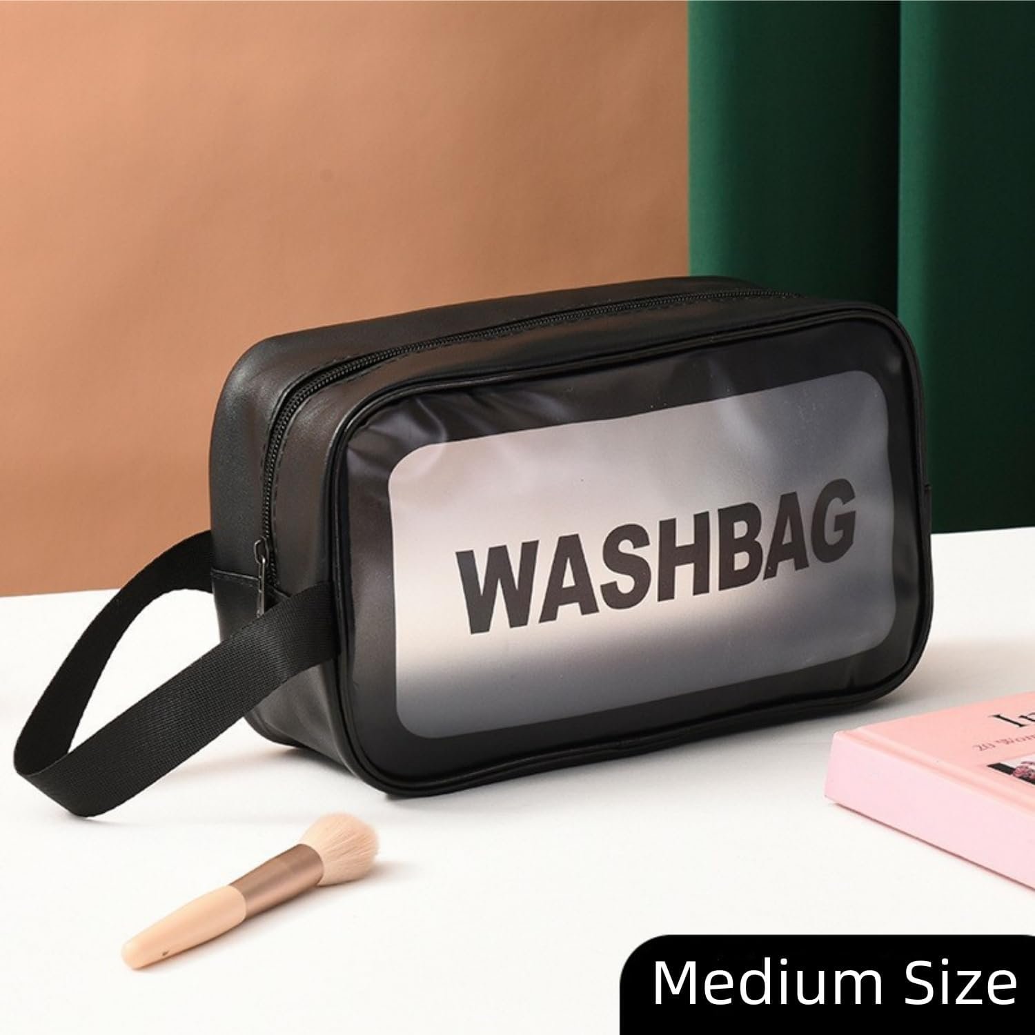 Black Travel Toiletry Bag, Waterproof Makeup Cosmetic Travel Organizer Bag for Women Men, Portable Translucent Storage Wash Bag with Handy Handle for Travel Bathroom Toiletries Accessories - Image 5