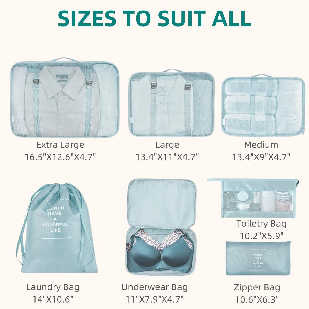 Packing Cubes 7 Pcs Travel Luggage Packing Organizers Set with Toiletry Bag (Pale blue) - Image 5