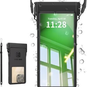 Large Floating Waterproof Phone Case with Lanyard for Snorkeling & Diving – Underwater Phone Pouch Compatible with i-Phone 16/15/14 Pro Max, Galaxy All Series, Beach and Pool Water Park (Black)
