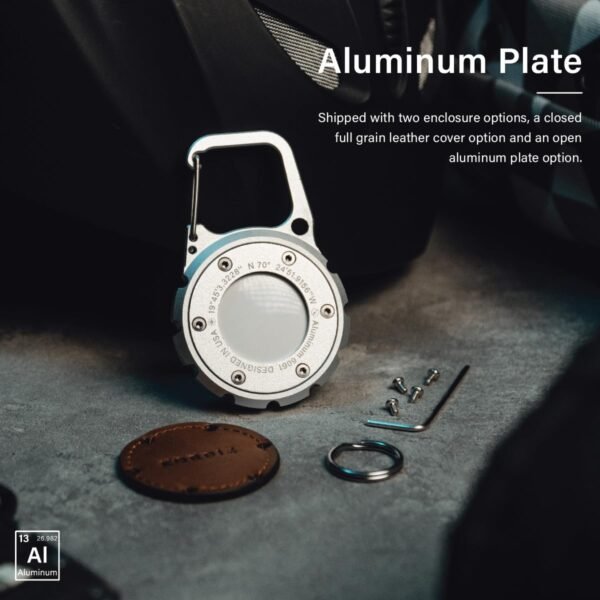 Airtag Holder Carabiner - Airtag keychain Case with Aluminum Frame and Full Grain Leather Cover for Apple Airtags - Protective Cover Accessories (Silver) - Image 6