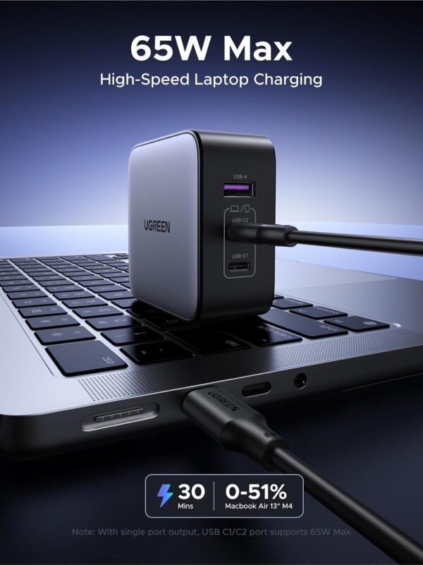 UGREEN 65W USB C Travel Adapter, Foladable Fast GaN Charger with US/UK/EU 3 Plugs, 3-Port International Power Adapter for MacBook Air/Pro, Dell XPS, iPhone 16/15, iPad, Galaxy S25, Steam Deck - Image 3