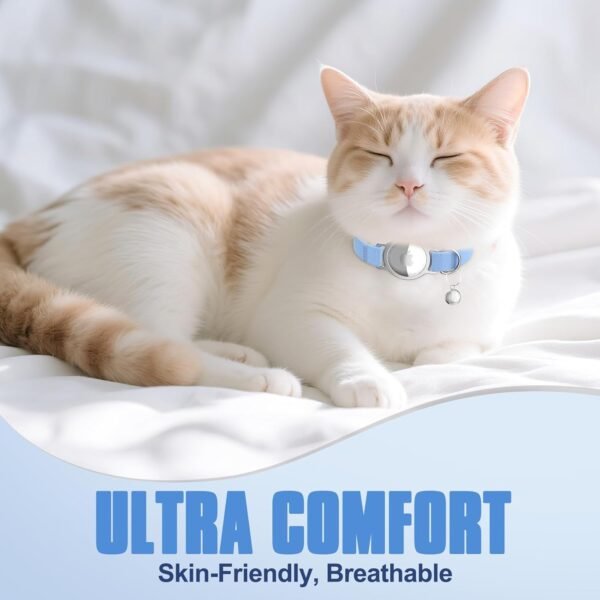 AirTag Cat Collar, Ultra Elastic Cat Tracker Collar, Airtag Holder Compatible with Apple Air Tag, [Lightweight & Scratch Resistant] Adjustable Stepless GPS Pet Collar for Cats Kittens (Blue) - Image 7