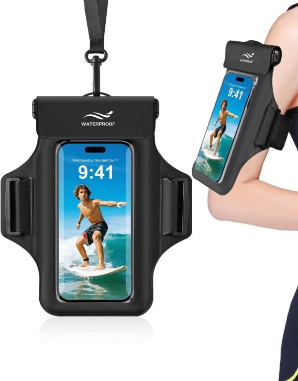 2-in-1 Underwater Waterproof Phone Pouch &Phone Armband for Phones up to 6.7", IPX8 Floating Water Proof Phone Case with Detachable Strap, Dry Bags Waterproof, Beach Vacation Essentials