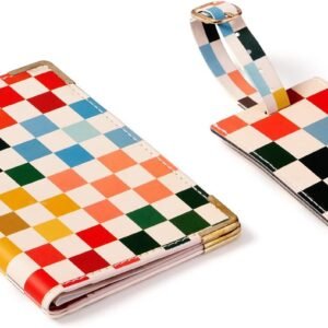 Eccolo Travel Passport Cover Holder And Luggage Tag Set, Card And Passport Holder for Women, Gift Boxed, Checkered Future (5.5×4 inches)