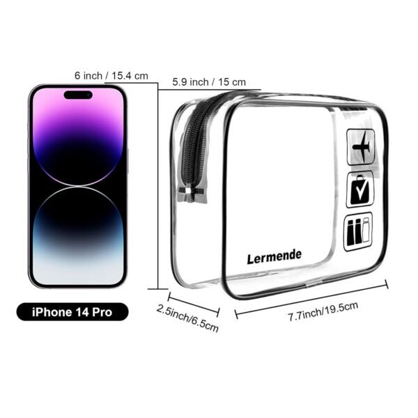 Lermende 2pcs Clear Toiletry Bag TSA Approved Travel Bag,Carry On for Travel,Airport Airline Accessories Compliant Bag,Quart Sized Makeup Cosmetic bag Women Men (Black, 2 Pack) - Image 2
