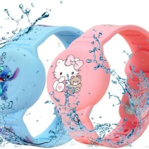 [2 Pack] Compatible for AirTag Kids Bracelet, Cute Kid Air Tag Wristband Adjustable Hidden Watch Band Air Tag Holder for Apple Air Tag, Soft Silicone Waterproof Air Tag Case for Kids (Cartoon)