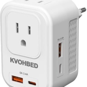 Voltage Converter US to Europe Travel:Worldwide 220V to 110V Voltage Converter with 2 USB A and 2 USB C, PD Fast Charge Adapter Plug Power Converter for France Italy Spain etc(White)