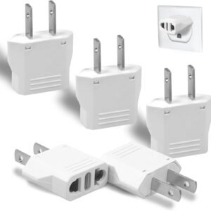 6 Pack Travel Adapter: European to US Outlet Plug Adapter (White)