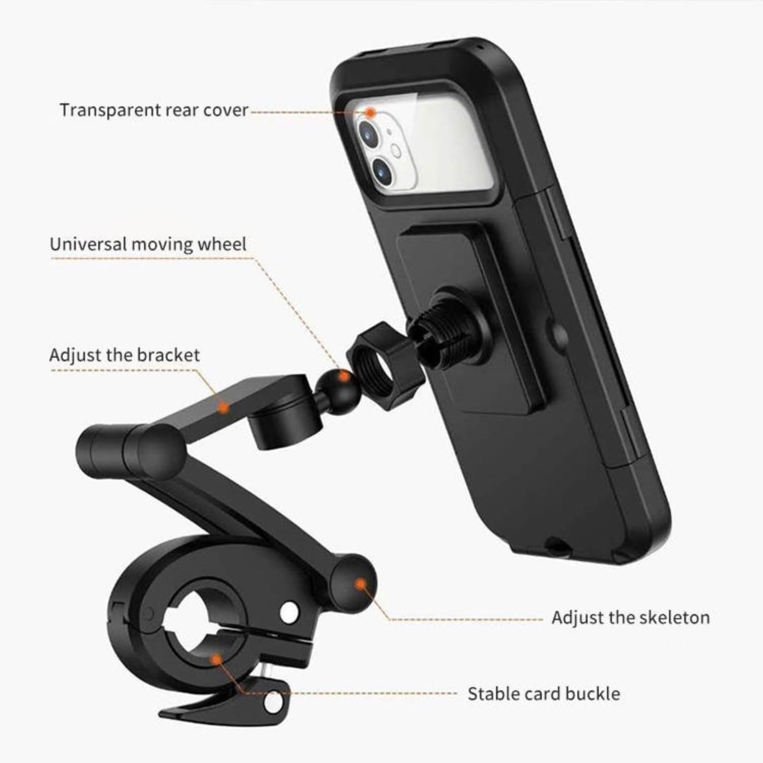 Waterproof Outdoor Sports Bike Phone Mount Case, Bicycle and Motorbike Handlebar Phone Holder with Secure Grip, Shockproof Design, 360 Degree Rotation Adjustable for Smartphones 4 to 6.7 Inches - Image 3