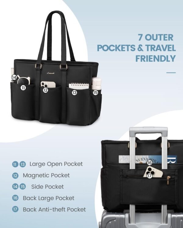 LOVEVOOK 17 Inch Laptop Tote Bag for Women Work, Teacher Tote Bag Nurse Bag, Professional Utility Computer Bag For Work/Travel/College/Daily, Large Purse Handbag With Trolley Sleeve & Large Cup Holder - Image 3