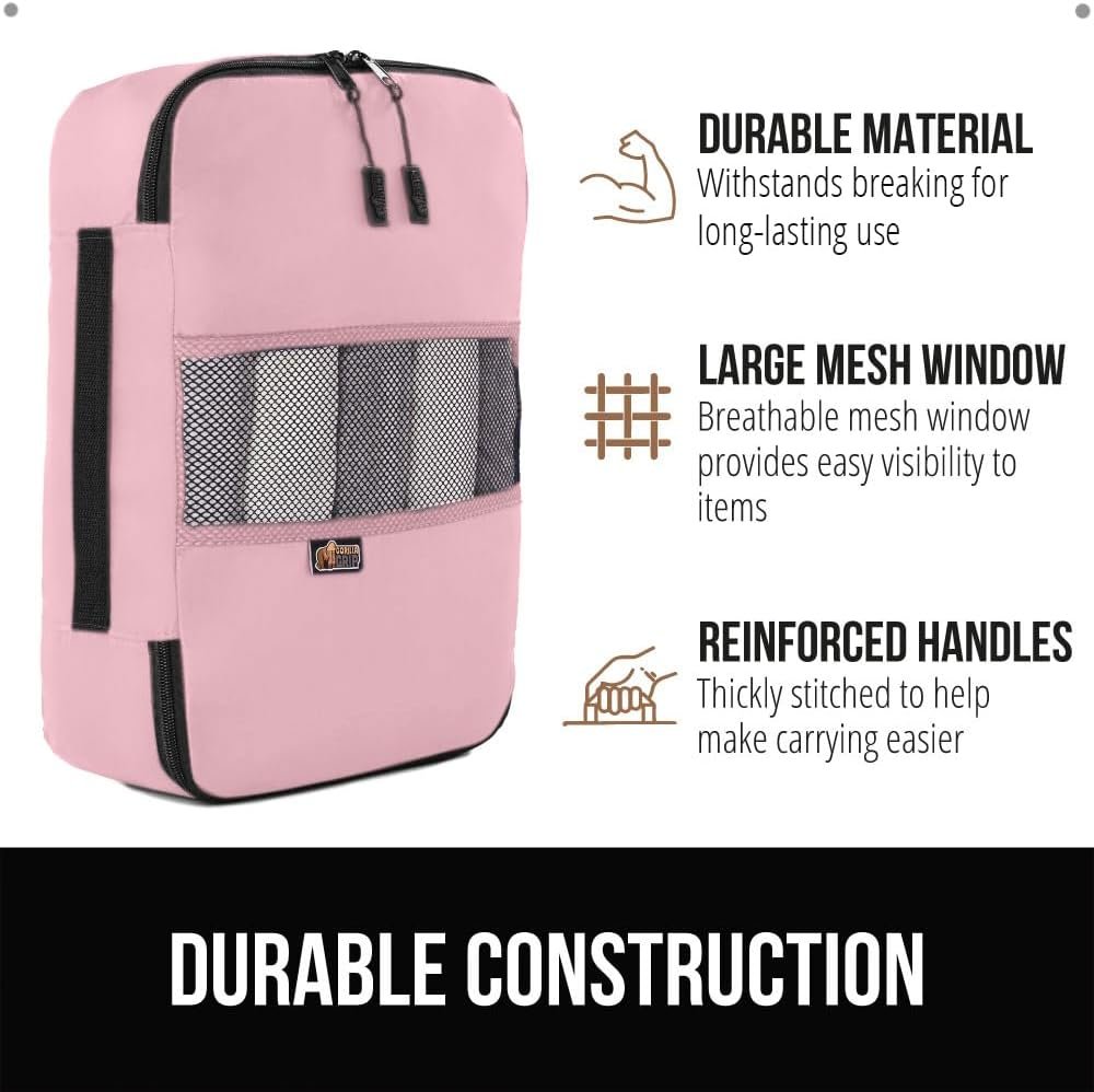 GORILLA GRIP 6 Set Packing Cubes, Travel Essentials for Suitcase, Mesh Organizer Bags for Clothes Toiletries Shoes and Laundry, Luggage and Carry On Airplane Accessories, Traveling Must Haves Pink - Image 5