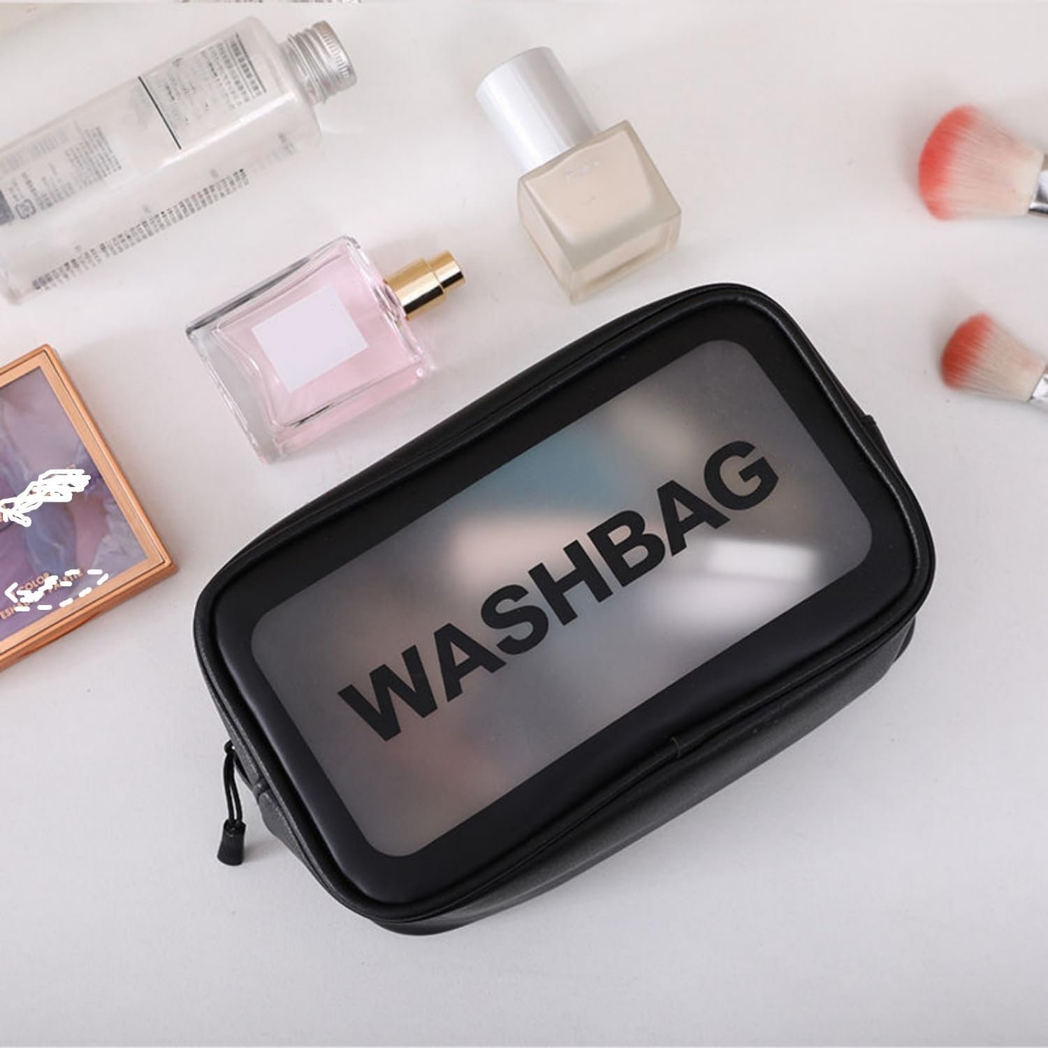 Black Travel Toiletry Bag, Waterproof Makeup Cosmetic Travel Organizer Bag for Women Men, Portable Translucent Storage Wash Bag with Handy Handle for Travel Bathroom Toiletries Accessories - Image 7