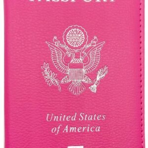 Missmore PU Leather Passport Cover with Silver USA Logo Printed for Travel (Rose)