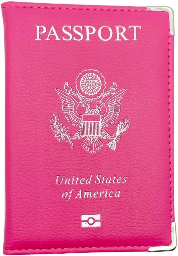 Missmore PU Leather Passport Cover with Silver USA Logo Printed for Travel (Rose)