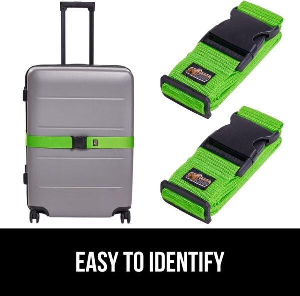 GORILLA GRIP Heavy Duty 4 Pack Adjustable Luggage Straps for Suitcases, Easy to Identify Travel Belt Connector Holds Suitcase Together, Extends Life of Bag, Strap Connects Two Bags, Accessories Green - Image 4