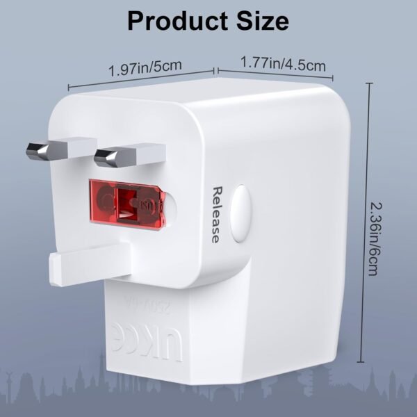 Universal Travel Adapter with Fast Charge,Worldwide Travel Plug Adapter with 2 USB Port and AC Socket (Travel Adapter White) - Image 7